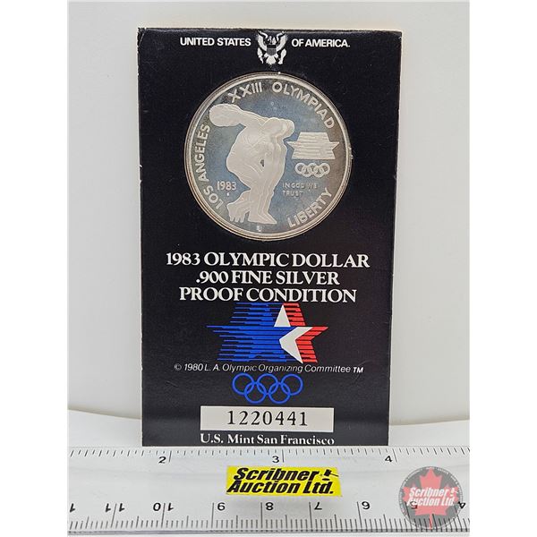 USA 1983 Olympic Silver Dollar : Proof Condition (.900 Fine Silver) (Card #1220441) (Estate Lot)