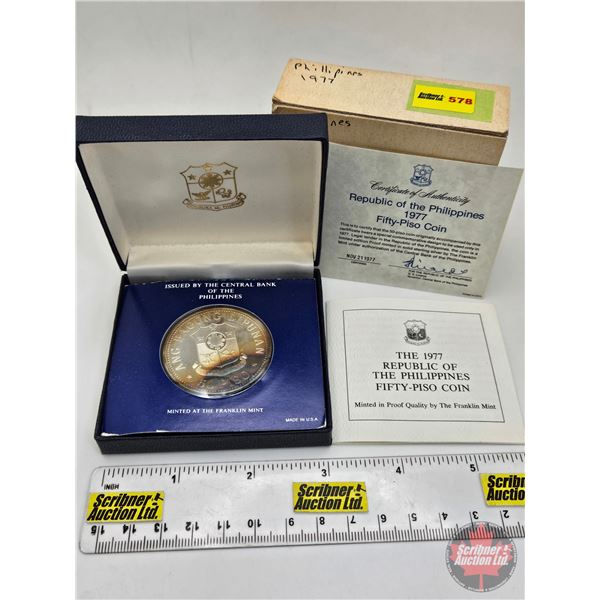 The Franklin Mint : 1977 Republic of the Philippines Fifty-Piso Coin (COA : Solid Sterling Silver Pr