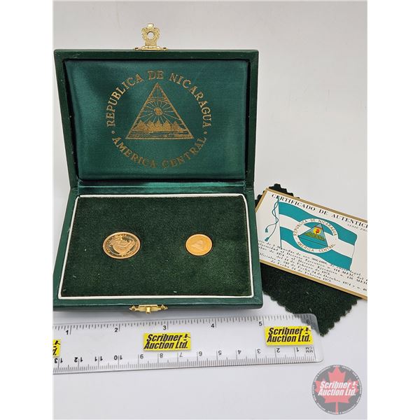 REPUBLICA DE NICARAGUA AMERICA CENTRAL 1975 : Gold 2-Coin Proof Set 1975 : Original Presentation Cas