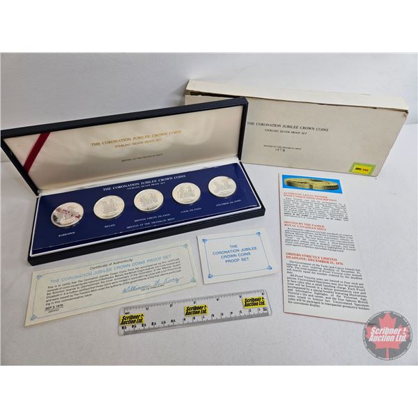 The Franklin Mint 1978 : The Coronation Jubilee Crown Coins : Proof Five-Coin Set (Solid Sterling Si