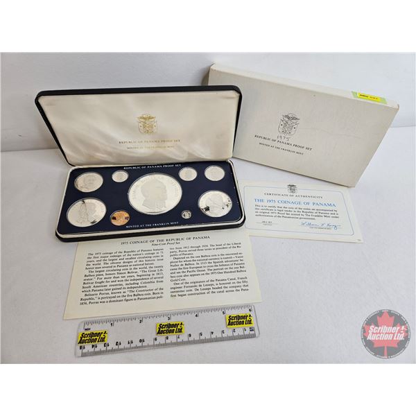 The Franklin Mint : 1975 Republic of Panama  : Nine-Coin Proof Set (COA) (Estate Lot)