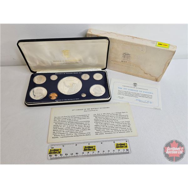 The Franklin Mint : 1977 Republic of Panama  : Nine-Coin Proof Set (COA) (Estate Lot)