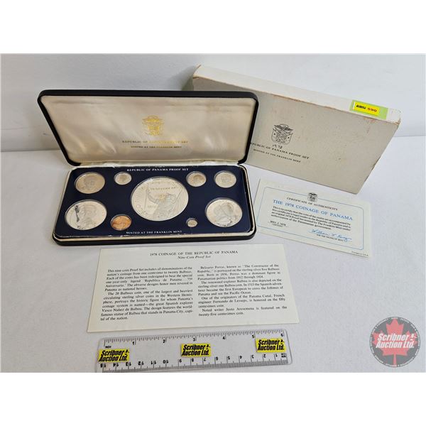 The Franklin Mint : 1978 Republic of Panama  : Nine-Coin Proof Set (COA) (Estate Lot)