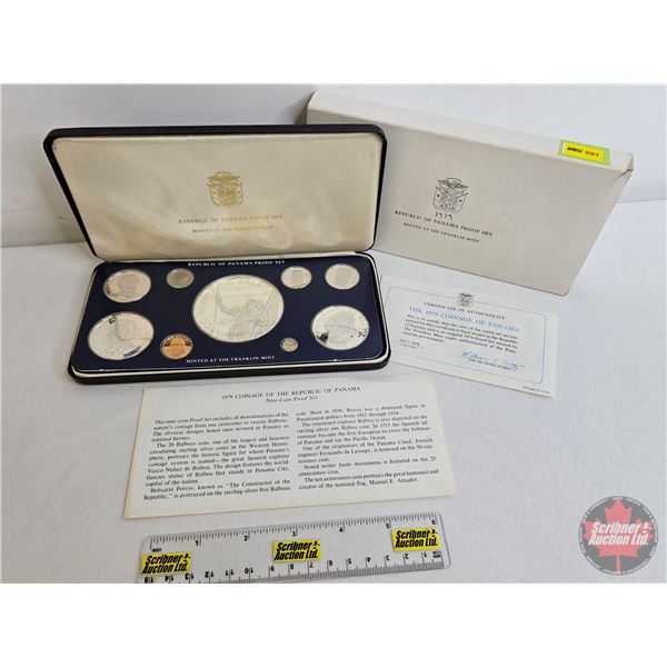 The Franklin Mint : 1979 Republic of Panama  : Nine-Coin Proof Set (COA) (Estate Lot)