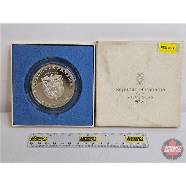 The Franklin Mint : 1973 Republic of Panama : One 20 Balboas (COA .925 Silver) (Estate Lot)