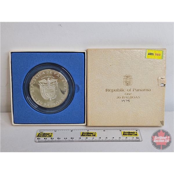 The Franklin Mint : 1974 Republic of Panama : One 20 Balboas (COA .925 Silver) (Estate Lot)