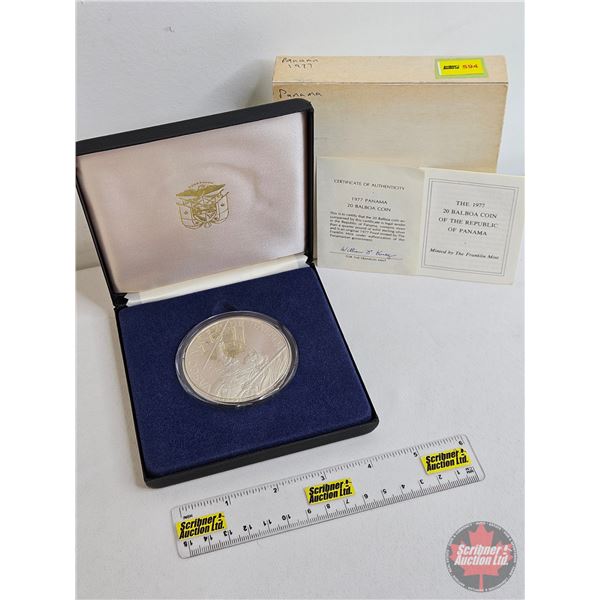 The Franklin Mint : 1977 Republic of Panama : One 20 Balboas (COA .925 Silver) (Estate Lot)