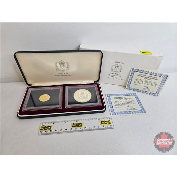 RCM Turks and Caicos Islands : 1977 Silver Jubilee Two-Coin Proof Coin Set ~ 25 Crowns (COA .925 Sil