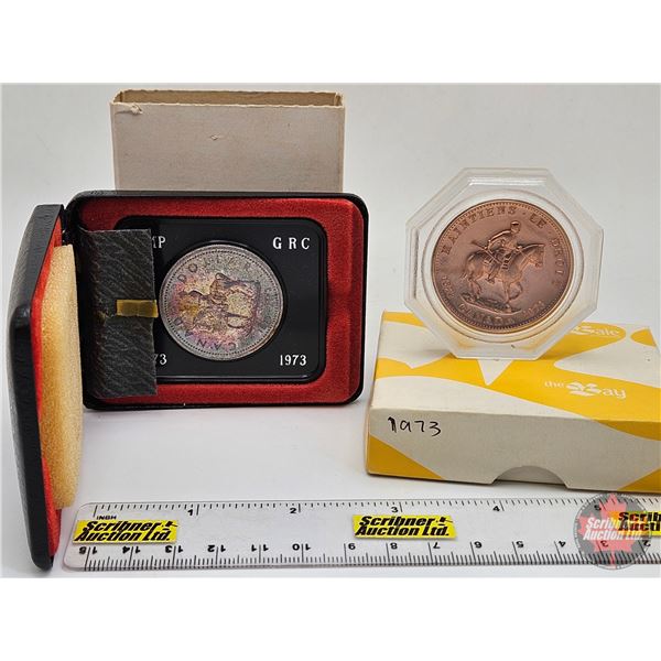 Collector Combo (2):  ~ RCM Canada 1973 Silver Dollar : RCMP (Black Case) ~ Canada Commemorative Med