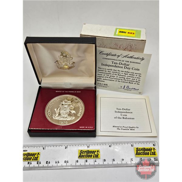 The Franklin Mint : 1976 Commonwealth of the Bahamas : Independence $10 Sterling Silver Proof Coin (