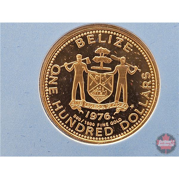The Franklin Mint ~ Belize : 1976 One Hundred Dollar Gold Coin (Proof) (COA .500 : 6.21 grams) (Esta