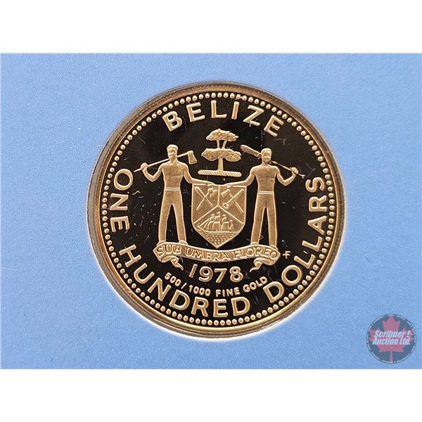 The Franklin Mint ~ Belize : 1978 One Hundred Dollar Gold Coin (Proof) (COA .500 : 6.21 grams) (Esta