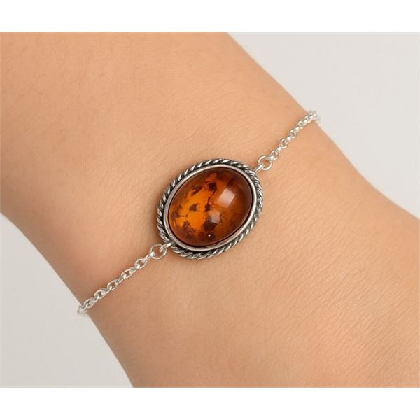 Silver Amber 7.5" Bracelet