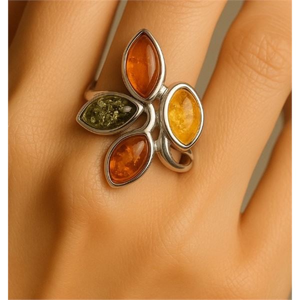 Silver Amber  Ring