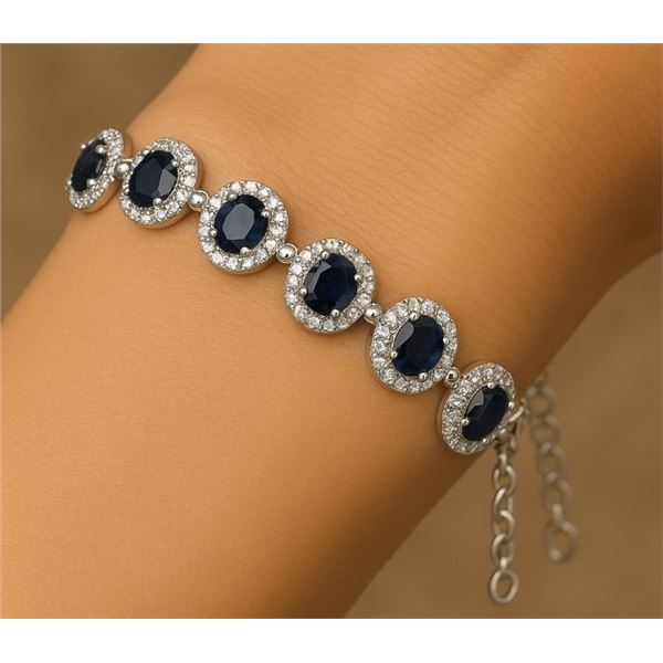 Silver 8.53G Sapphire 3.2Ct 7.5" Bracelet