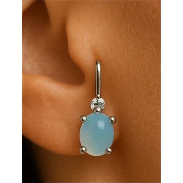 Silver Chalcedony And Diamond  Earrings