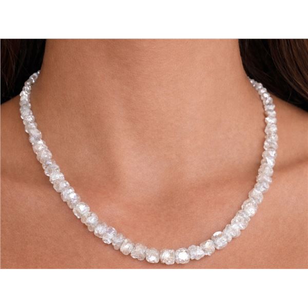 SILVER (2.2g) NATURAL DIAMOND (11.93ct) UNCUT RAW DIAMOND BEADS NECKLACE 16"