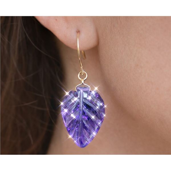 10K (1.5g) CARVED AMETHYST LEAF (7ct) EARRING