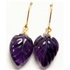 Image 4 : 10K (1.5g) CARVED AMETHYST LEAF (7ct) EARRING