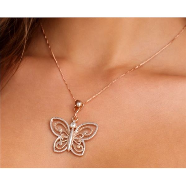 SILVER (1.47g) BUTTERFLY 2 TONE PENDANT