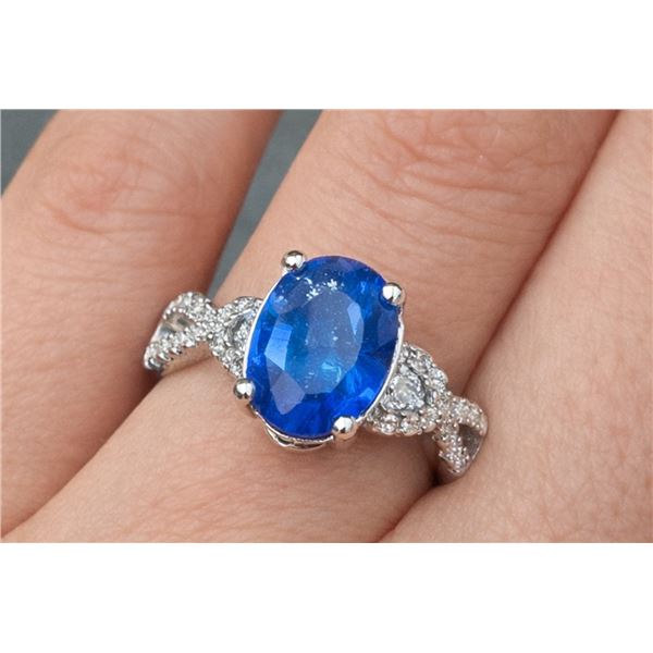 SILVER (3.81g) BLUE SAPPHIRE (1.5ct) RING