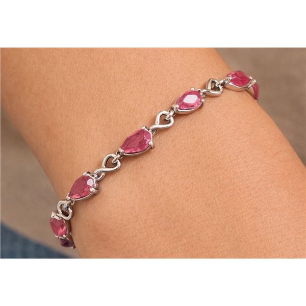 SILVER (7.53g) GENUINE RUBY (6.5ct) BRACELET 7-8"
