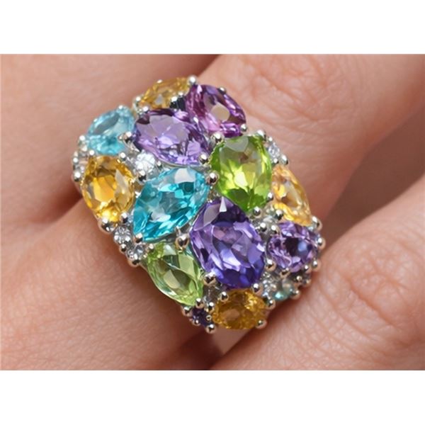 SILVER (4g) AMETHYST, TOPAZ, CITRINE AND PERIDOT (APP 8ct) RING
