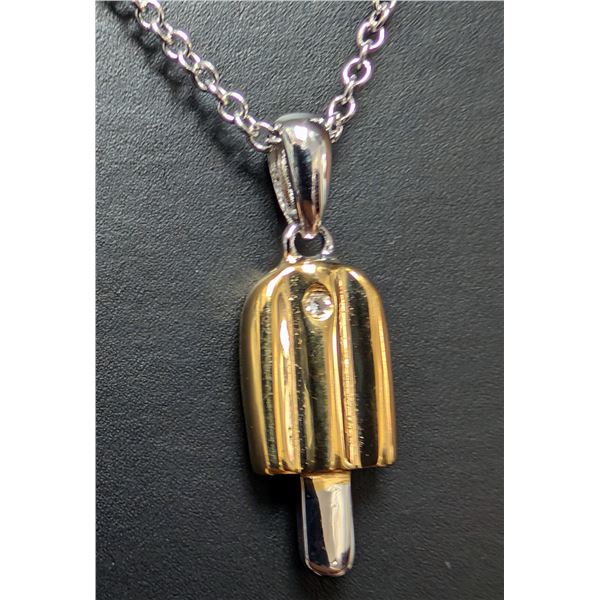 SILVER (3.01g) GENUINE DIAMOND (0.01ct) NECKLACE 15-16"