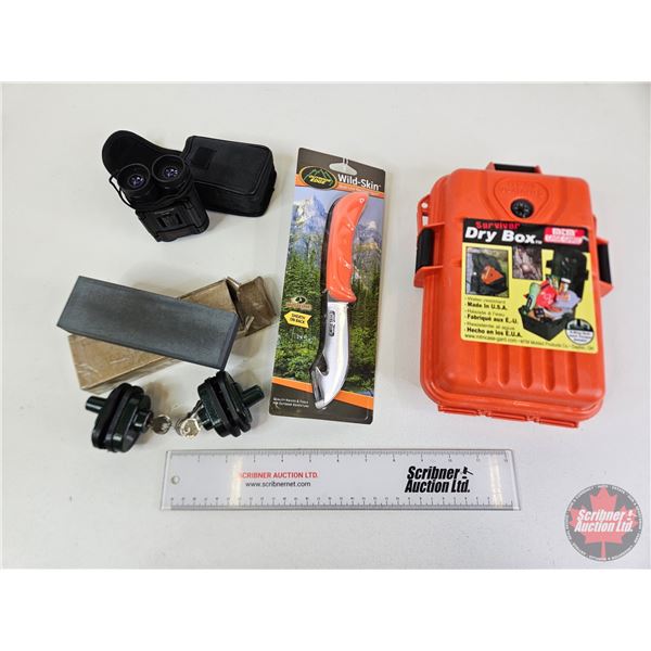 Survivor Combo :  - Case-Gard Dry Box - Outdoor Edge Wild Skin Knife (New) - Bushmaster Binos  - Rem