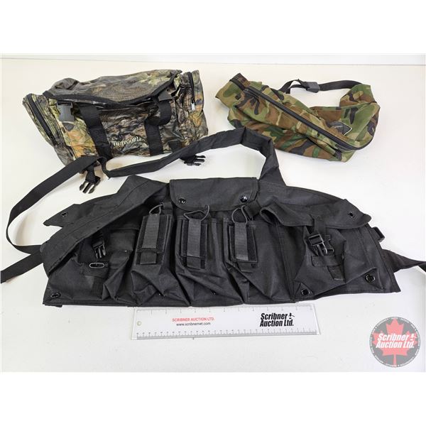 Tactical Chest Rig (Black), All Weather Bag (Camo) & Fanny Pack (Camo)