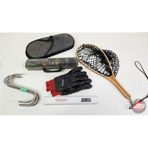 Combo :  - Fish Gloves - Dry Walkers - Fishing Net - Basic Fishing Kit - Stainless Meat Hooks (4)