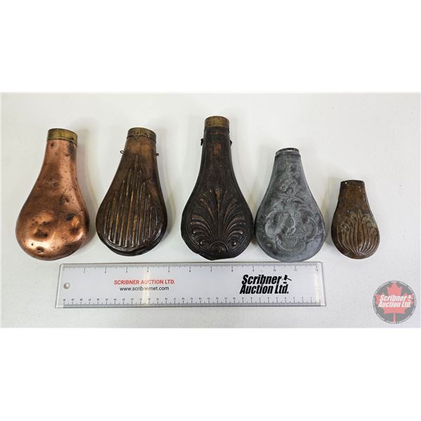 Antique Copper and Brass Powder Flasks (5)