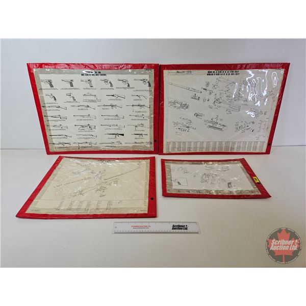Gun Diagrams w/Cardboard Backing (4)  (Largest Measures : 19"H x 25-1/2"W)