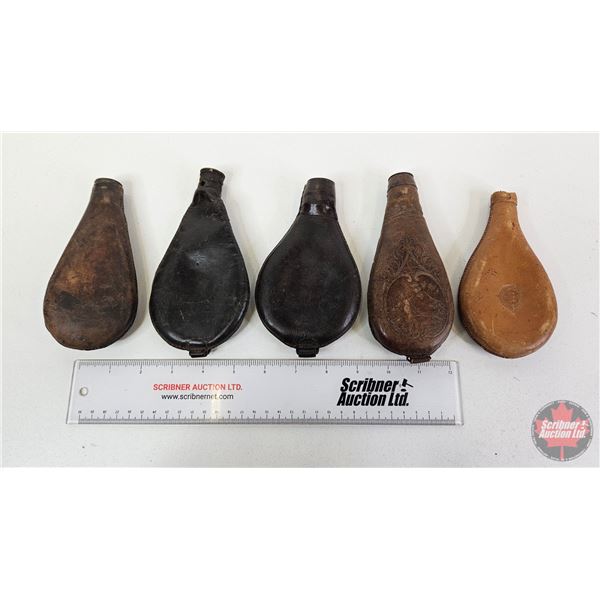 Antique Leather Powder Flasks (5)