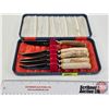 Image 1 : Stainless Steel Sheffield, England Knife Set (5) : - Mutual (4) - Cox Co Ltd (Case Measures : 2"H x 