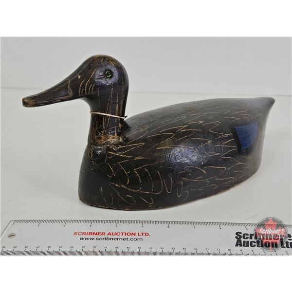 Wooden Duck Decoy  (Consignor Tag ~ Mallard Hen : Working) (Measures : 6-1/2"H x 6"W x 16"D)