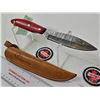 Image 2 : Belt Knife w/Leather Ducks Unlimited Sheath (Consignor Tag ~ Damascus Leaf-Point : Laminate Handle) 