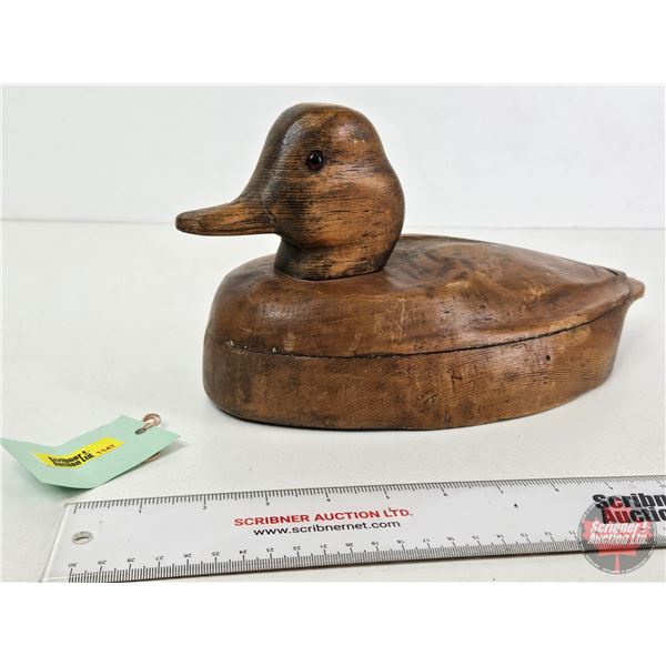 Wooden Duck Decoy  (Consignor Tag ~ Vintage Hand Carved Redhead Working Decoy) (Measures : 7"H x 6-1