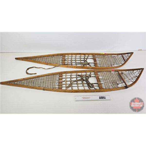 Vintage Wooden Alaskan Style Snowshoes (Measures : 53"L x 10-1/2"W)