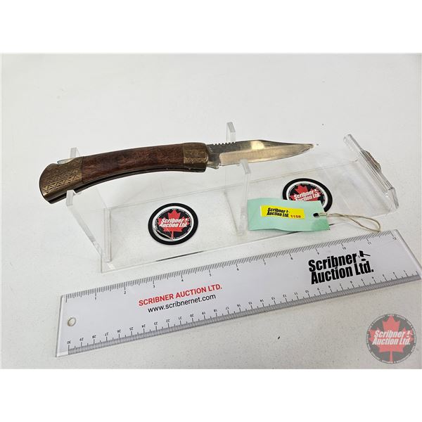 Folding Knife  (Consignor Tag ~ Golden Tiger Stainless Rockwell) (Open Length : 8-3/4")