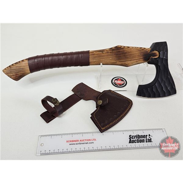 Hatchet w/Leather Sheath (Consignor Tag ~ Rough Forged & Hammered Bearded Hatchet : Oak & Leather Wr