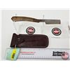 Image 1 : Folding Straight Razer w/Sheath  (Consignor Tag ~ Damascus Straight Razor w/Brass Handle)  (Open Mea