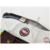 Image 2 : Folding Pocket Knife w/Leather Sheath (Consignor Tag ~ Damascus Folder Micarta Handle) (Open Measure