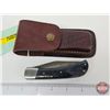 Image 6 : Folding Pocket Knife w/Leather Sheath (Consignor Tag ~ Damascus Folder Micarta Handle) (Open Measure