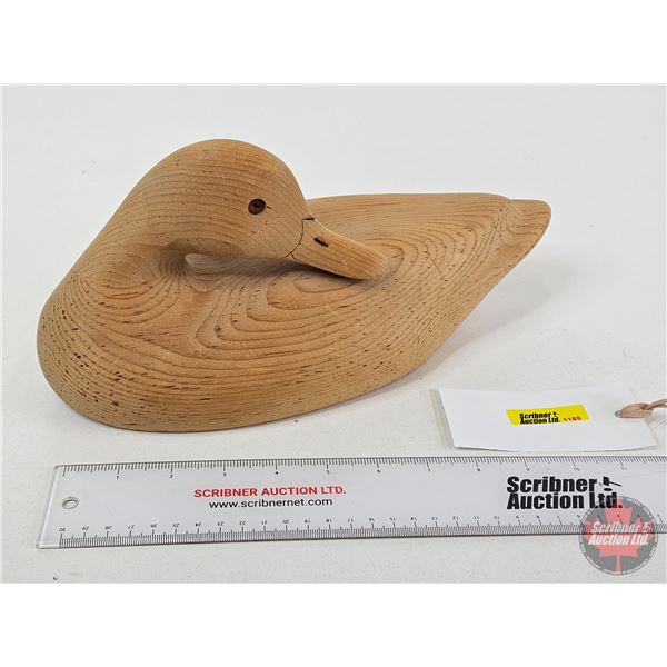 Wooden Duck Decoy (Consignor Tag ~ Preening Mallard Hen Blank) (Measures : 6"H x 5-1/4"W x 13"L)