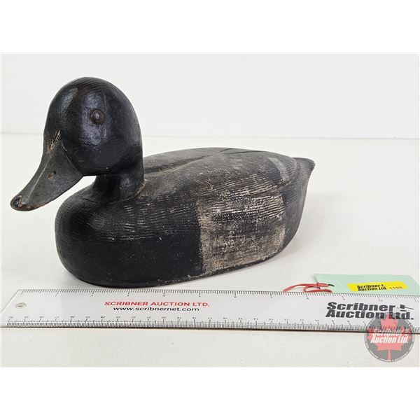Wooden Duck Decoy (Consignor Tag ~ Bluebill Drake : Working Decoy : Tack Eyes : Found in Quebec : c.