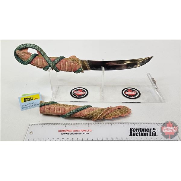 Decorative Fantasy Dagger w/Resin Dragon Design Handle & Sheath (Note : Damage) (Total Length : 13"L