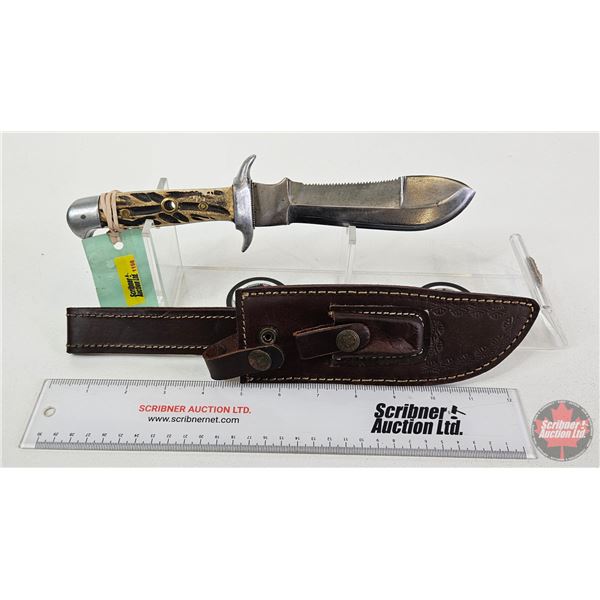 Belt Knife w/Leather Sheath (Consignor Tag ~ Vintage Skinner Stamped "White Hunter") (Total Length o