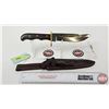 Image 1 : Belt Knife w/Leather Sheath  (Consignor Tag ~ Stainless Bowie Walnut Handle Brass Guard & Pins) (Tot