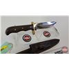 Image 3 : Belt Knife w/Leather Sheath  (Consignor Tag ~ Stainless Bowie Walnut Handle Brass Guard & Pins) (Tot